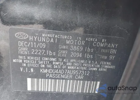 2010 Hyundai Elantra Gls z USA, uszkodzony, nr VIN KMHDU4AD7AU957312